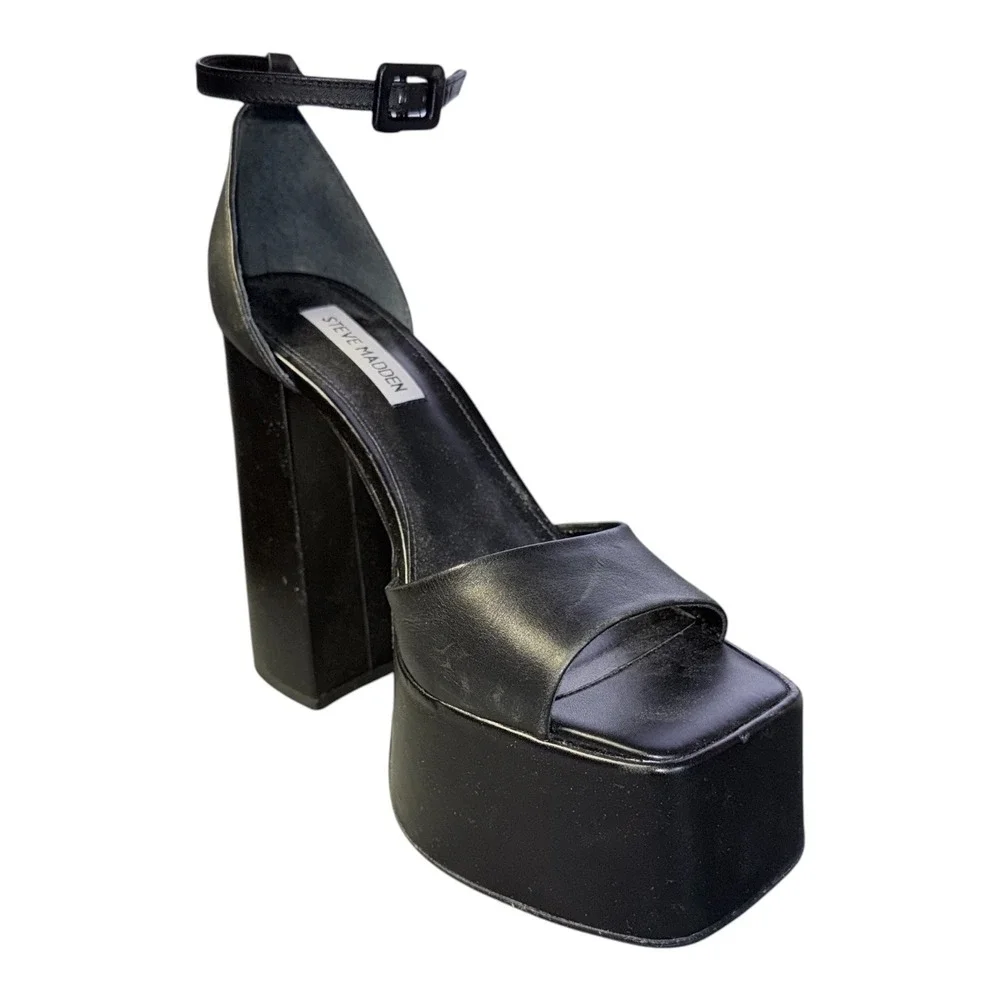 Steve Madden Womens Size 8 Black Kasiana Black Platform Ankle‎ Strap Sandal